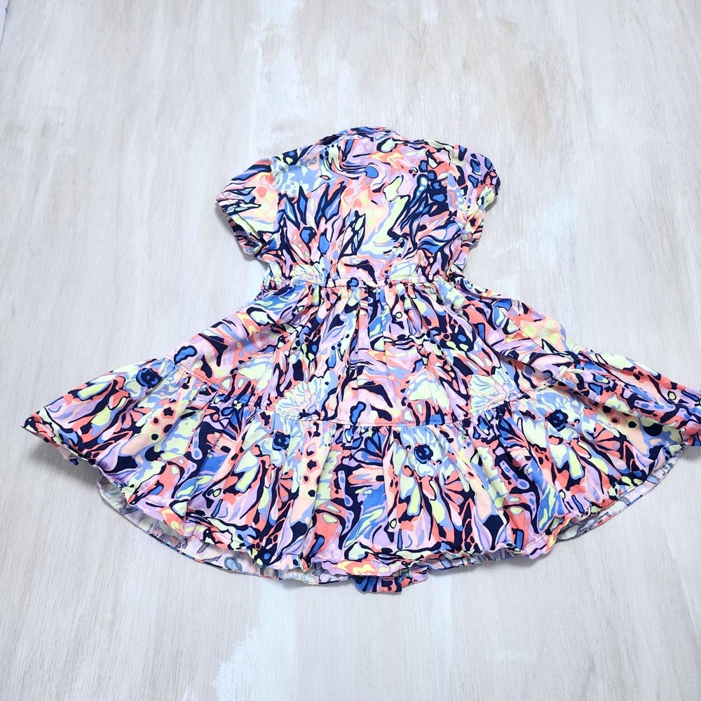 Vince Camuto Kids Girls 3T Abstract Print Tiered Cotton Shirt Dress Multicolored